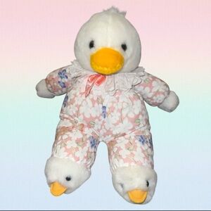 Vtg Chosun Easter Duck Stuffed Plush Animal Toy Duck Slippers Floral 15”